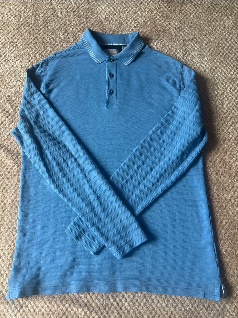 Ted Baker Men's Blue Penine Popcorn Stripe Long Sleeve Polo Shirt